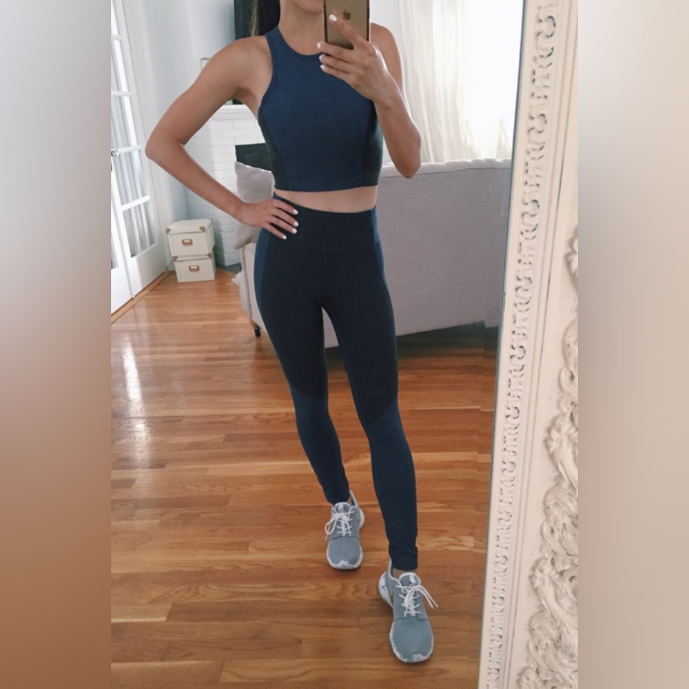 Outdoor voices navy charcoal leggings and sports bra set
